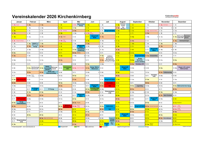 Vereinskalender 2026 Kirchenkirnberg