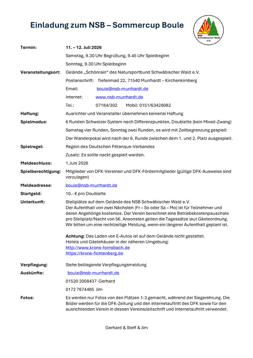 NSB Sommercup 2026 Ausschreibung