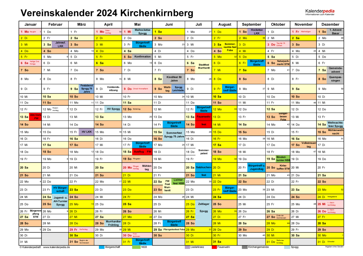 Vereinskalender Kirchenkirnberg