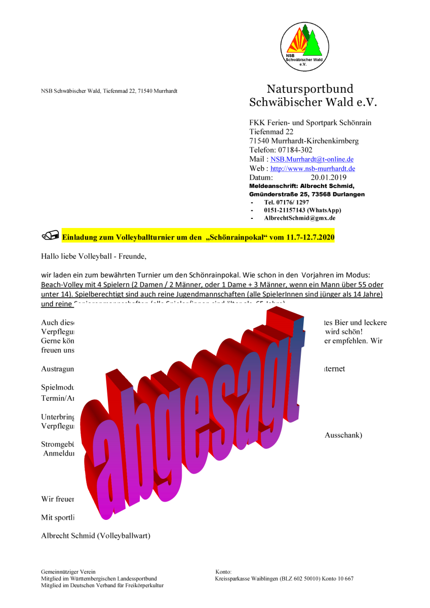 Volleyballturnier 2020 abgesagt.